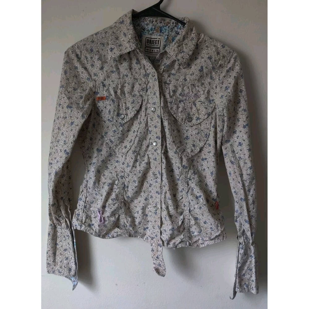 Object Collectors Item Snap Front Womens Long Sleeve Shirt Floral Pattern Size S